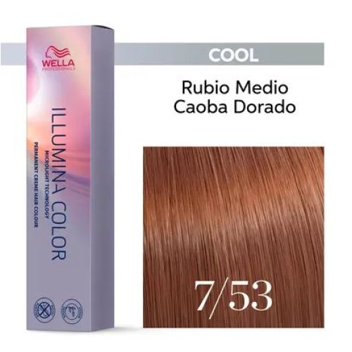 Tinte Permanente Wella Professionals Illumina Color 7/53 Rubio Medio Caoba Dorado 