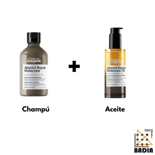 Pack Capilar L'Oréal Professionnel Absolut Repair Molecular Duo/26 Champú 300ml + Aceite 90ml Pack Capilar L'Oréal Professionnel Absolut Repair Molecular Duo/26 Champú 300ml + Aceite 90ml