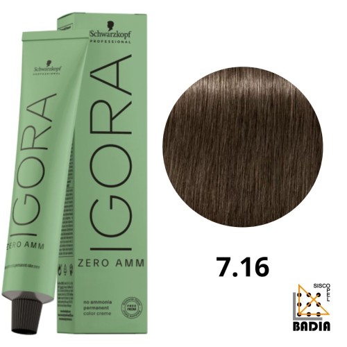 Tinte Permanente Sin Amoniaco Igora Zero AMM 7-16 Rubio Medio Ceniza Chocolate 60ml Schwarzkopf Tinte Permanente Sin Amoniaco Igora Zero AMM 7-16 Rubio Medio Ceniza Chocolate 60ml Schwarzkopf