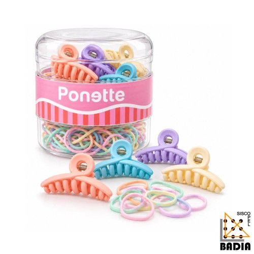 Pack de Mini Pinzas y Gomas Ponette en Tonos Pastel Multicolor