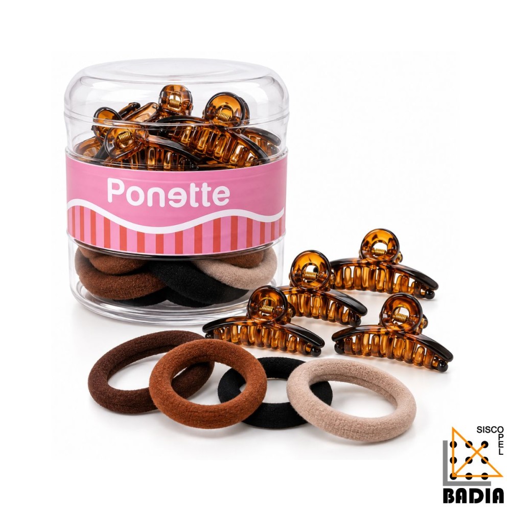 Pack de Mini Pinzas y Gomas Ponette en Tonos Marrones Pack de Mini Pinzas y Gomas Ponette en Tonos Marrones