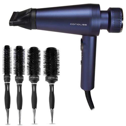 Secador de Pelo Corioliss Mistral en Morado + Kit de Cepillos de Titanio en Negro Secador de Pelo Corioliss Mistral en Morado + Kit de Cepillos de Titanio en Negro